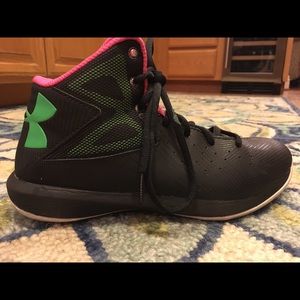 Girls pink and green basketball shoes.